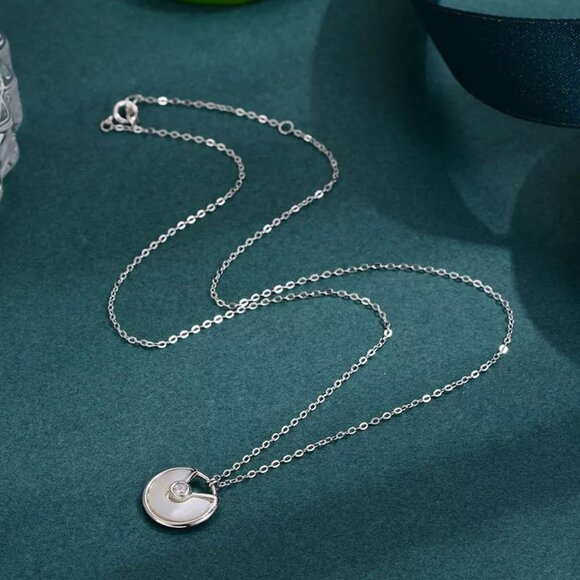 14kt Gold Plated over Sterling Silver White MOP Shell CZ Amulet Necklace - Picture 5 of 6